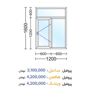 قیمت پنجره دوجداره تک حالته 2 لنگه با کتیبه