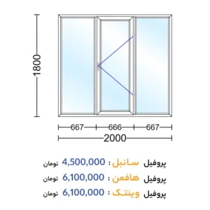 قیمت پنجره دوجداره تک حالته 3 لنگه